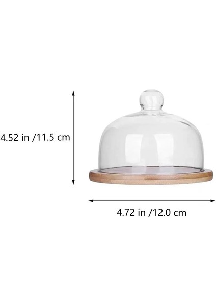 Ahşap Tarzı Ahşap Kek Standı Tatlı Tabağı Macaron Cupcake Servis Tepsisi Şeffaf Cam Kubbe Ekran Kapağı Gıda Kabı (Yurt Dışından)