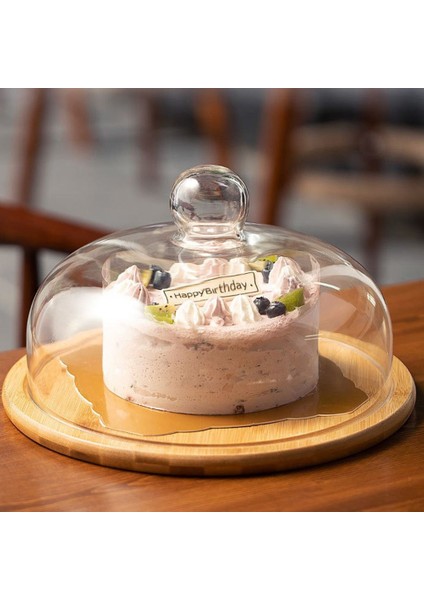 Ahşap Tarzı Ahşap Kek Standı Tatlı Tabağı Macaron Cupcake Servis Tepsisi Şeffaf Cam Kubbe Ekran Kapağı Gıda Kabı (Yurt Dışından) fiyatları