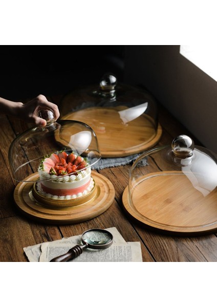 Ahşap Tarzı Ahşap Kek Standı Tatlı Tabağı Macaron Cupcake Servis Tepsisi Şeffaf Cam Kubbe Ekran Kapağı Gıda Kabı (Yurt Dışından) indirimleri