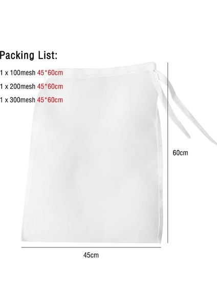 45X60CM Tarzı 3 Adet Mutfak Somun Süt Torbaları Yeniden Kullanılabilir Gıda Süzgeç Torbası Gıda Sınıfı Naylon Filtre Torbası Çay Kahve Yağı Yoğurt Soya Sütü Şarap Filtre Torbası (Yurt Dışından)