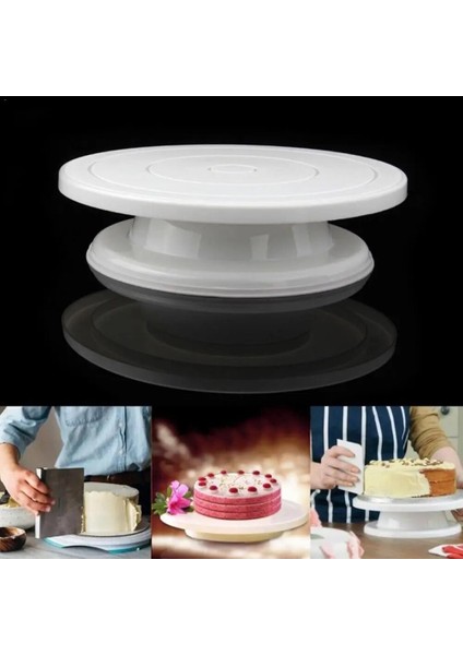 Bir Stil Döner Kaymaz Yuvarlak Plastik Kek Tabağı Döner Tabla Mutfak Aleti Pişirme Döner Diy Kek Masa Kek Standı Dekorasyon (Yurt Dışından)