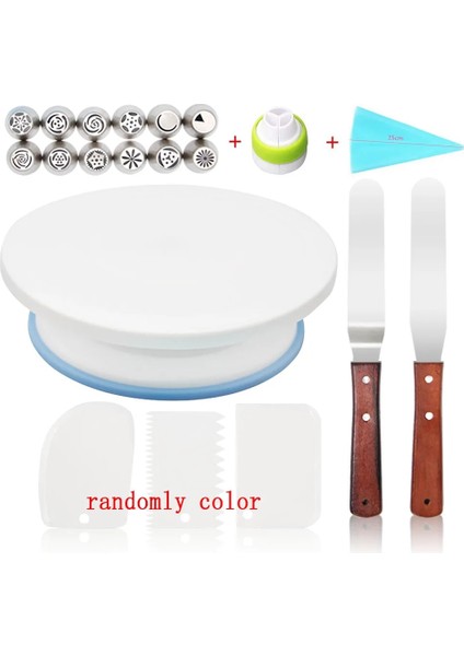 0924-SET-MAVI Tarzı Kek Standı Döner Tabla Kek Için Döner Taban Plastik Hamur Bıçağı Dekorasyon 10 Inç Kremalı Kek Stand Kek Döner Döner Tabla Kek (Yurt Dışından)