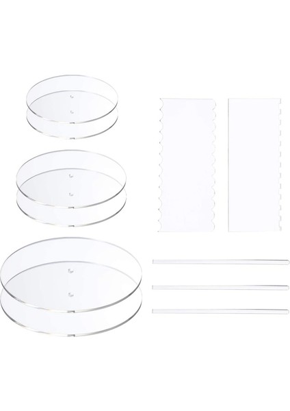 Şeffaf Renk Stili Akrilik Yuvarlak Kek Diski Seti Merkez Delikli Kek Drcle Taban Panoları 2 Tarak Kazıyıcı 4 Desen Dübel Çubuğu (Yurt Dışından)