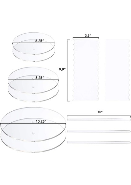 Şeffaf Renk Stili Akrilik Yuvarlak Kek Diski Seti Merkez Delikli Kek Drcle Taban Panoları 2 Tarak Kazıyıcı 4 Desen Dübel Çubuğu (Yurt Dışından) fiyatları