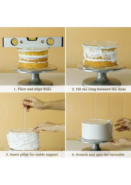 Şeffaf Renk Stili Akrilik Yuvarlak Kek Diski Seti Merkez Delikli Kek Drcle Taban Panoları 2 Tarak Kazıyıcı 4 Desen Dübel Çubuğu (Yurt Dışından) modelleri