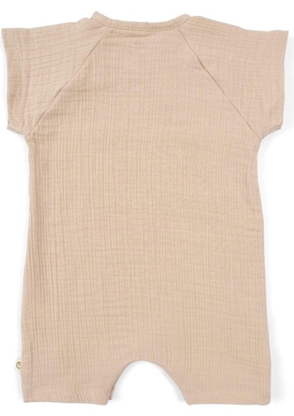 Bej Organik Pamuk Müslin Bebek Tulum Kısa Kol Desenli Kız Çocuk fiyatları