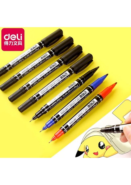 3 Adet Mavi Stil Ack Çift Uçlu Kalıcı Markörler, Ince Nokta, (Siyah, Mavi, Kırmızı) Mürekkep (Yurt Dışından)