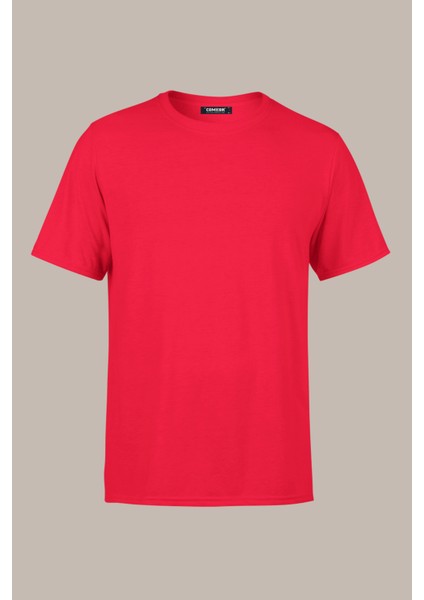 Erkek Kırmızı Slim Fit Pamuklu Kısa Kollu Bisiklet Yaka T-Shirt