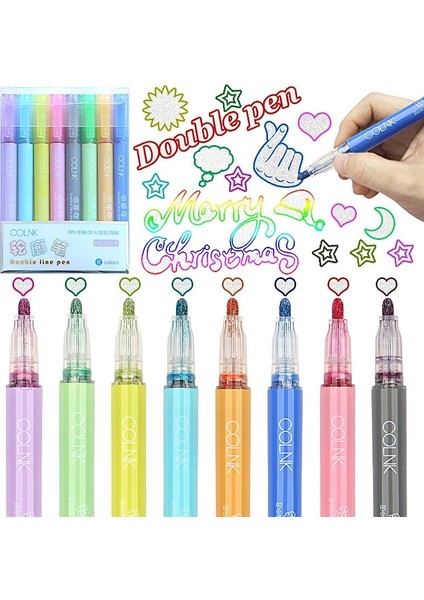 8 Renkler Çift Hat Sanatı Glitter Işaretleyici Kalem Dıy Günlüğü Albümü Kart Boyama Boya Anahat Grafiti Işaretleyici Kalem Sanat Malzemeleri (Yurt Dışından) fiyatları