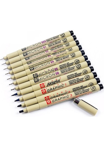 No.3 Tarzı Pigment Liner Pigma Kalem Mikron Iğne Işaretleme Kalemi Fırça Farklı Uçlu Siyah Fineliner Eskiz Kalemi (Yurt Dışından)