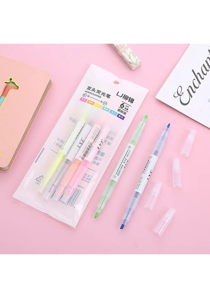 6 Adet 6 Renk Stili Et, Öğrenci Renkli Eğik Başlıklı Çift Başlı Fosforlu Kalem, Çizgiye Odaklanma, Grafiti, El Hesabı Kalemi, Suluboya Kalemi (Yurt Dışından)