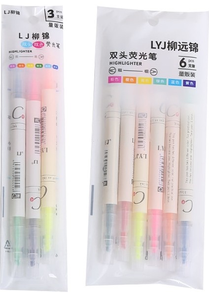 6 Adet 6 Renk Stili Et, Öğrenci Renkli Eğik Başlıklı Çift Başlı Fosforlu Kalem, Çizgiye Odaklanma, Grafiti, El Hesabı Kalemi, Suluboya Kalemi (Yurt Dışından) modelleri