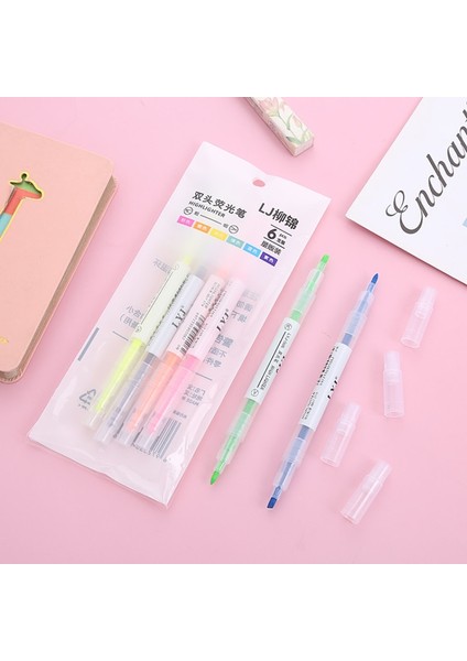 6 Adet 6 Renk Stili Et, Öğrenci Renkli Eğik Başlıklı Çift Başlı Fosforlu Kalem, Çizgiye Odaklanma, Grafiti, El Hesabı Kalemi, Suluboya Kalemi (Yurt Dışından) fırsatları