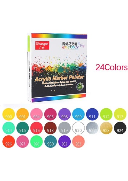 24 Renk Stili Renkler Akrilik Boya Marker Kalem Seti Seramik Kaya Cam Ahşap Kumaş Tuval Boyama Kartı Kalem Dıy Sanat Işaretleyiciler (Yurt Dışından)