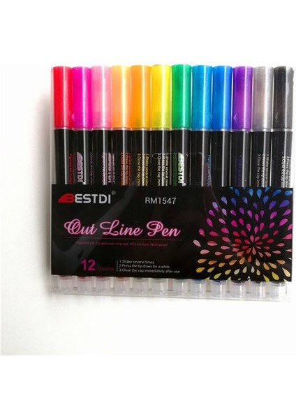 1 Takım 12 Renk B Stili Olors Çift Çizgiler Kontur Sanat Kalemler Işaretleyiciler Kalem Out Line Kalem Fosforlu Kalem Scrapbooking Mermi Günlüğü Grafiti Poster Kartı (Yurt Dışından)