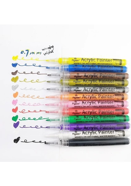 12 Renk-0.7mm Stili Renkler Set Akrilik Boya Marker Kalem Sanat Işaretleyiciler Malzemeleri Kaya Cam Tuval Metal Seramik Kupa Ahşap Plastik (Yurt Dışından)