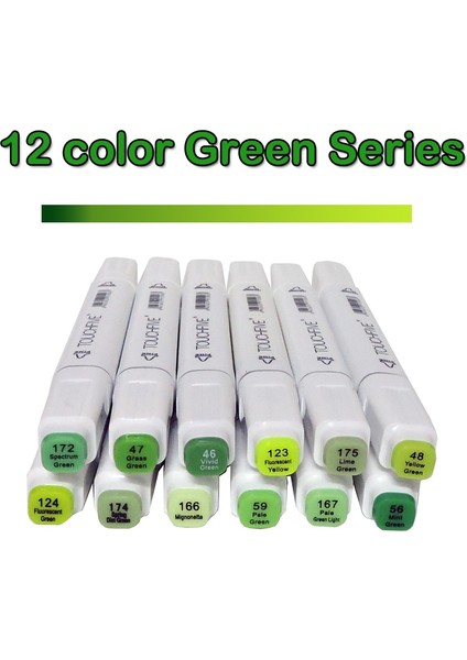 12 Yeşil Stil Sketch Art Marker Ikiz Ucu Manga Animasyon Tasarım Sanat Malzemeleri Boyama Illüstrasyon Renkler Touchfive Art Marker (Yurt Dışından)