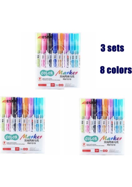 3 Adet Js-Beyaz8 Stili Olor Çift Çizgiler Kontur Renkli Boya Marker Seti Scrapbooking Için Anahat Metalik Işaretleyiciler Mermi Günlüğü Poster Hediye Kartı (Yurt Dışından)