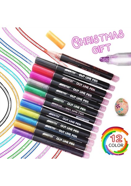 3 Adet Js-Beyaz8 Stili Olor Çift Çizgiler Kontur Renkli Boya Marker Seti Scrapbooking Için Anahat Metalik Işaretleyiciler Mermi Günlüğü Poster Hediye Kartı (Yurt Dışından) fiyatları