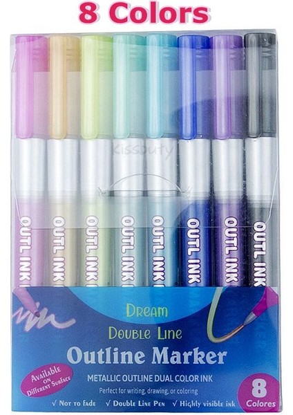 8 Renk Set-B Stili Olors Anahat Boya Işaretleyici Parıltılı Kalem Çift Çizgiler Sanat Işaretleyiciler Kalemler Fosforlu Kalem Çizim Scrapbooking Boyama Doodling (Yurt Dışından)