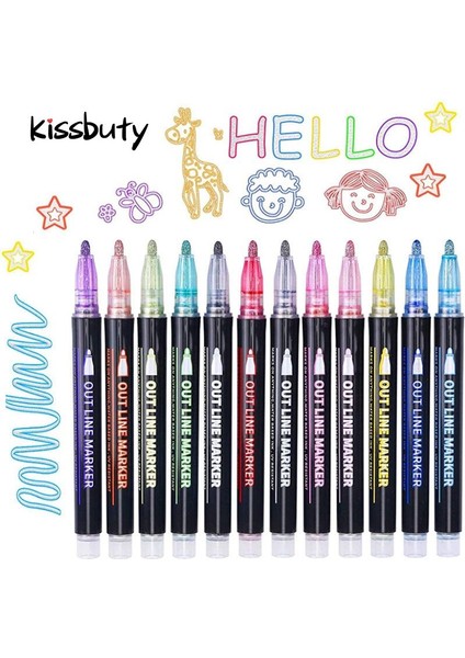 8 Renk Set-B Stili Olors Anahat Boya Işaretleyici Parıltılı Kalem Çift Çizgiler Sanat Işaretleyiciler Kalemler Fosforlu Kalem Çizim Scrapbooking Boyama Doodling (Yurt Dışından) fiyatları