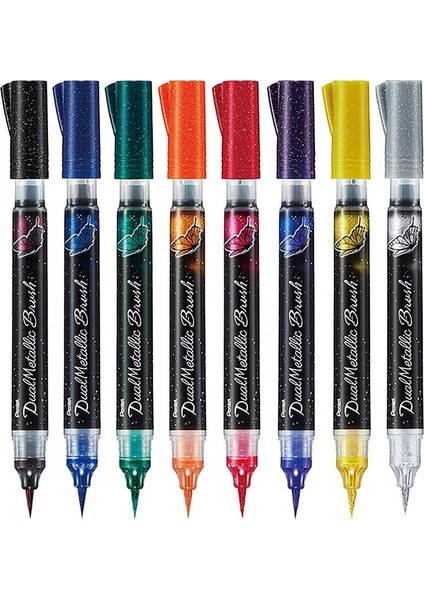 Mavi Metalik Yeşil Stil Pentel Çift Metalik Fırça Kalemler Yumuşak Ucu Glitter Renkli Sanat Işaretleyiciler Altın Gümüş Kaligrafi Çizim Boyama Siyah Kağıt Yazma (Yurt Dışından) modelleri