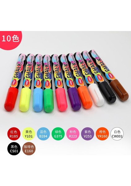 10 Renk Set Stili Ar Sıvı Tebeşir Işaretleyici Kalem Seti Silinebilir Renk 6mm Fosforlu LED Yazı Tahtası Karatahta Cam Pencere Kalem Boyama Sanat Işaretleyici (Yurt Dışından)