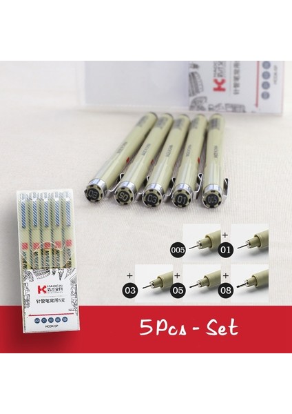 5 Adet-Takım Tarzı Pigment Liner Micron Ink Marker Kalem Farklı Uçlu Siyah Fineliner Eskiz Kalemleri (Yurt Dışından)