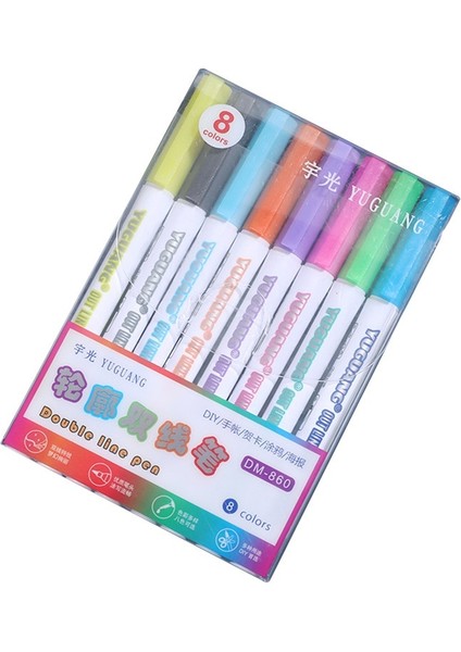 8 Renk Seti Stili 8 Colorsset Çift Çizgiler Kalem Kontur Sanat Kalemler Işaretleyiciler Kalem Out Line Kalem Fosforlu Kalem Scrapbooking Bullet Günlüğü Poster Kartı (Yurt Dışından)