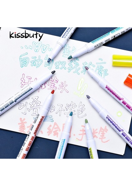 8 Renk Seti Stili 8 Colorsset Çift Çizgiler Kalem Kontur Sanat Kalemler Işaretleyiciler Kalem Out Line Kalem Fosforlu Kalem Scrapbooking Bullet Günlüğü Poster Kartı (Yurt Dışından) modelleri