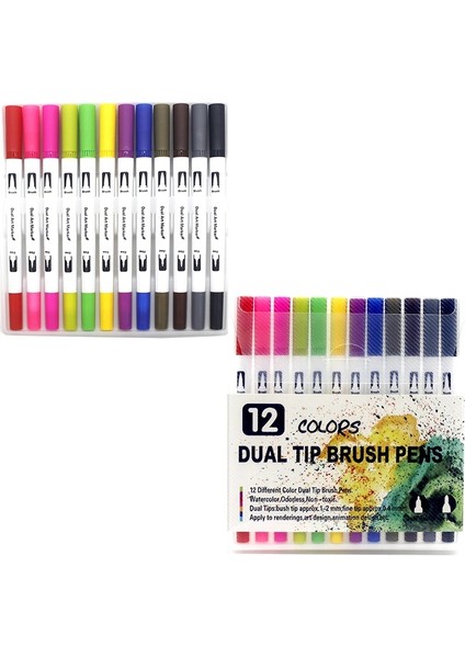 W-12 Renk Stili Çift Uçlu Fırça Sanat Marker Kalemler Renkler Suluboya Fineliner Çizim Boyama Kırtasiye Boyama Manga Sanat Malzemeleri (Yurt Dışından)