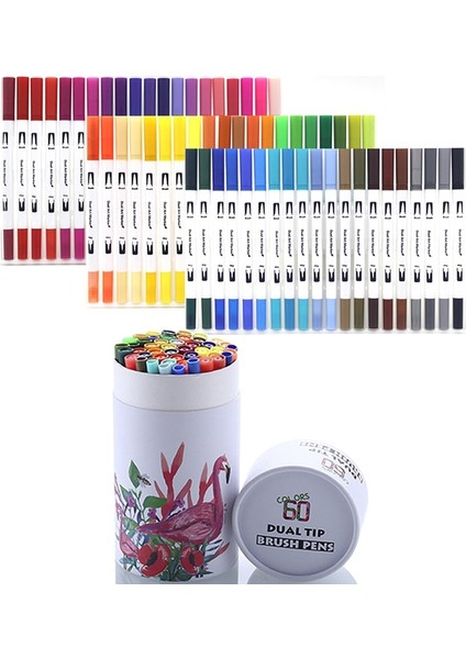 Wb-60 Renk Stili Çift Uçlu Fırça Sanat Marker Kalemler Renkler Suluboya Fineliner Çizim Boyama Kırtasiye Boyama Manga Sanat Malzemeleri (Yurt Dışından)