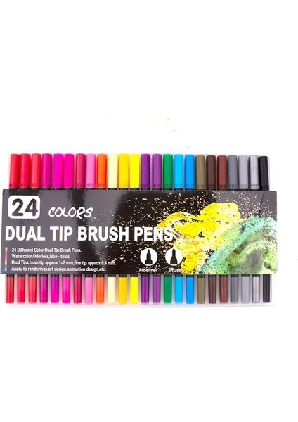 24 Siyah Renk Stili 120 Renk Işaretleyiciler Fırçalı Kalemler Fineliner Uçlu Keçeli Kalemler Yetişkin Boyama Kitapları Için Harika Kaligrafi Yazı Kalemleri (Yurt Dışından)