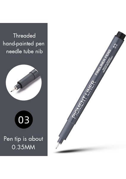 No.3 Tarzı 1 Adet Pigment Liner Pigma Kalem Mikron Marker Kalem Fırça Ucu Siyah Fineliner Eskiz Kalemi (Yurt Dışından)