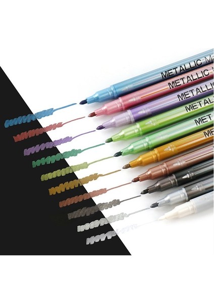 10 Renk Seti Stili Lot Metalik Mikron Kalem Detaylı Işaretleme Renk Metal Marker Albümü Için Siyah Kağıt Çizim Okul Sanat Malzemeleri A6924 (Yurt Dışından) fırsatları