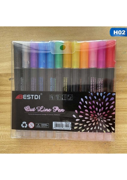 12 Renk Stili 12 Renkler Metalik Glitter Renkli Renk Anahat Işaretleyici Kawaii Sanat Işaretleyici Çift Çizgi Kalem Okul Çizim Sanat Malzemeleri Için Kalem (Yurt Dışından)
