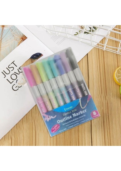 12 Renk Stili 12 Renkler Metalik Glitter Renkli Renk Anahat Işaretleyici Kawaii Sanat Işaretleyici Çift Çizgi Kalem Okul Çizim Sanat Malzemeleri Için Kalem (Yurt Dışından) fırsatları