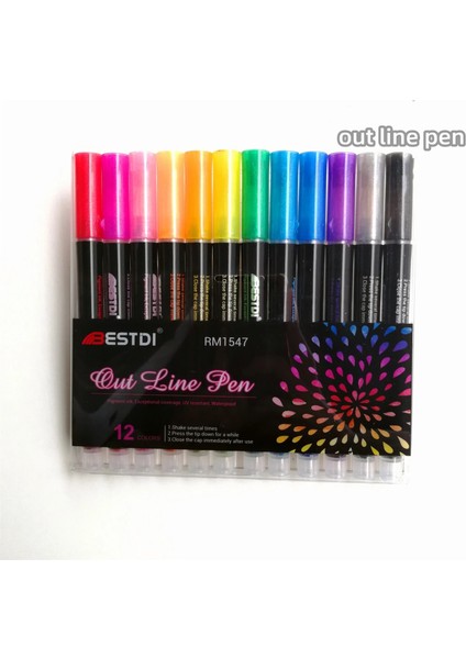 JS-BLACK12 Stili Olor Çift Çizgiler Kontur Renkli Boya Marker Seti Scrapbooking Için Anahat Metalik Işaretleyiciler Mermi Günlüğü Poster Hediye Kartı (Yurt Dışından)