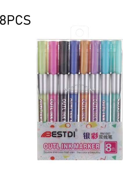 8 Adet Seta Tarzı Çift Hat Anahat Metalik Işaretleyiciler Magmmer Boya Kalemleri Çocuklar Yetişkinler Için Çizim Işaretleyici Kalem Sanat Boyama Öğrenme Malzemeleri (Yurt Dışından)