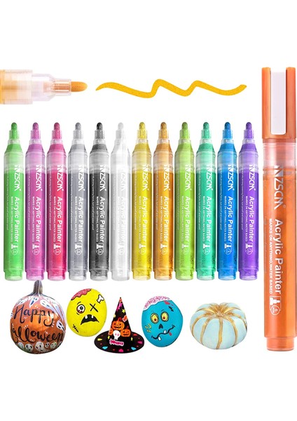12 Renk Stili Akrilik Boya Marker Peolor Boyama Işaretleyiciler Kaya Boyama Taş Seramik Cam Ahşap Kumaş Hediyeler Için Kanvas Çanta ile Set (Yurt Dışından)