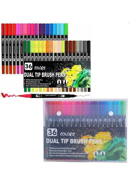 Siyah-36 Renk Stili Renkler Fineliner Çift Uçlu Fırça Sanat Marker Kalem Suluboya Kalemler Çizim Boyama Kaligrafi Sanat Malzemeleri (Yurt Dışından)