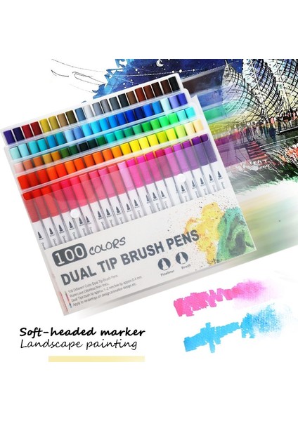 Siyah-36 Renk Stili Renkler Fineliner Çift Uçlu Fırça Sanat Marker Kalem Suluboya Kalemler Çizim Boyama Kaligrafi Sanat Malzemeleri (Yurt Dışından) modelleri