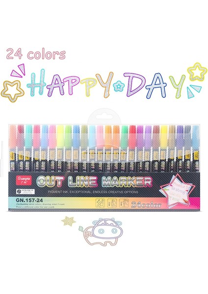 24 Renk Stili 24 Renk Çift Çizgili Anahat Kalemleri Kendinden Anahatlı Metalik Sanat Işaretleyiciler Taş Ahşap, Kauçuk, Cam Noel Kartı Için Parıltılı Kalemler (Yurt Dışından) fiyatları