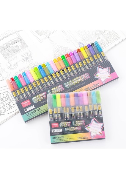 24 Renk Stili 24 Renk Çift Çizgili Anahat Kalemleri Kendinden Anahatlı Metalik Sanat Işaretleyiciler Taş Ahşap, Kauçuk, Cam Noel Kartı Için Parıltılı Kalemler (Yurt Dışından) modelleri