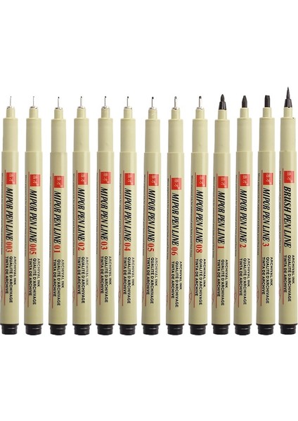 12 Adet Tarzı Iğne Fineliner Pigment Kalemi Mikron Kalem Cetvel Kalemi Fırça Sanat Fineliner Eskiz Işaretleyiciler Kalem Seti (Yurt Dışından)