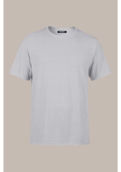 Erkek Gri Slim Fit Pamuklu Kısa Kollu Bisiklet Yaka T-Shirt
