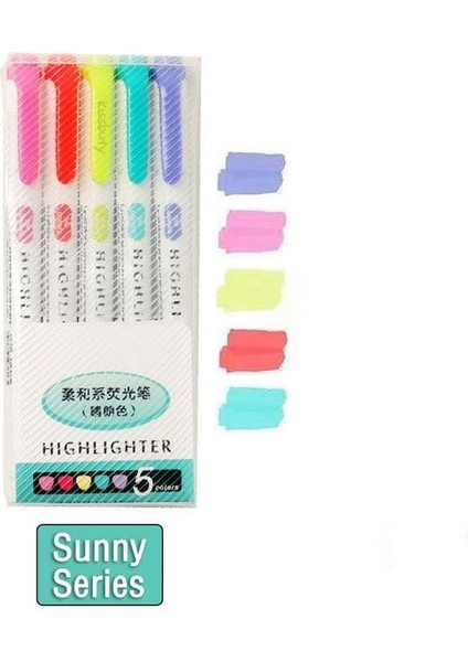 5 Renk Güneşli Stil Olors Çift Başlı Fosforlu Kalem Sanat Işaretleyiciler Kawaii Japon Hafif Renk Floresan Peool&office Kırtasiye (Yurt Dışından)