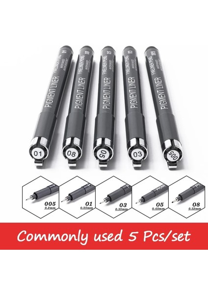 5 Adet Tarzı Adet Sanat Marker Kalem Pigment Liner Mikron Mürekkep Fırça Ucu Siyah Fineliner Eskiz Manga Çizim (Yurt Dışından)