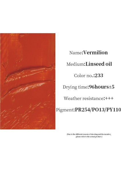 233-VERMILYON Stili Paul Rubens Yağlı Boya 180ML Tüp 60 Renk Zengin Pigmentli Resim Sanat Malzemeleri Profesyoneller Öğrenciler ve Çocuklar Yeni Başlayanlar Için (Yurt Dışından)