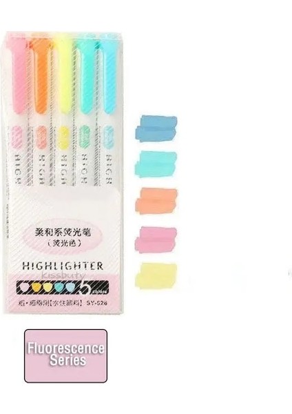 5 Renk Floresan Stili Olors Çift Başlı Fosforlu Kalem Sanat Işaretleyiciler Kawaii Japon Hafif Renk Floresan Peool&office Kırtasiye (Yurt Dışından)